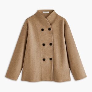 Commense Tan & Cream Double-Breasted Pea Coat